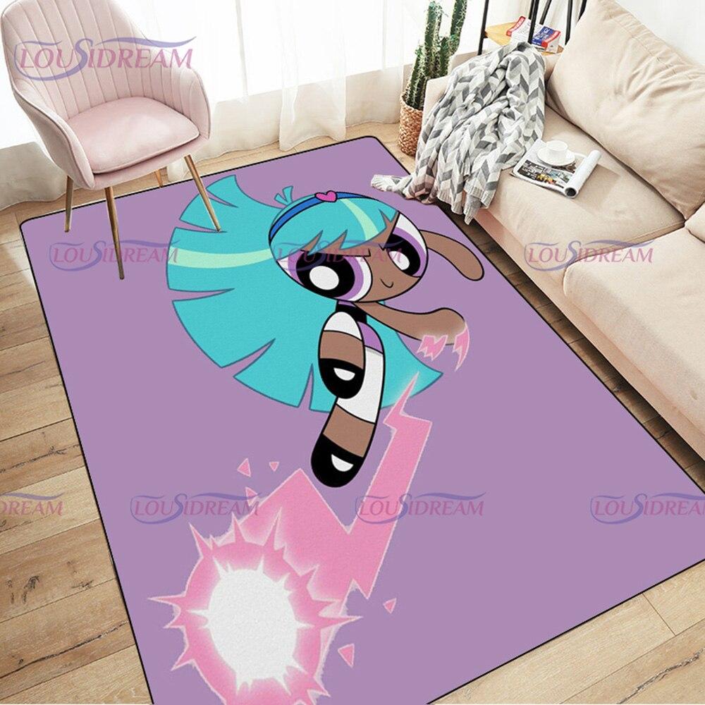 Alfombra de dibujos animados con estampado de Chicas Superpoderosas, decoración para sala de estar y dormitorio, alfombra antideslizante para baño, felpudo para suelo en el pasillo