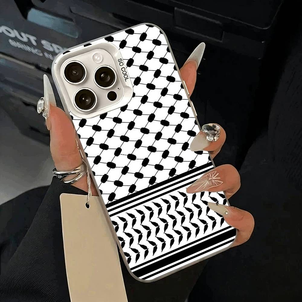 Palästinensische Keffiyeh Handyhülle Für iPhone 11 12 13 14 15 16 Pro Max Plus Weiß Silber Handyhülle