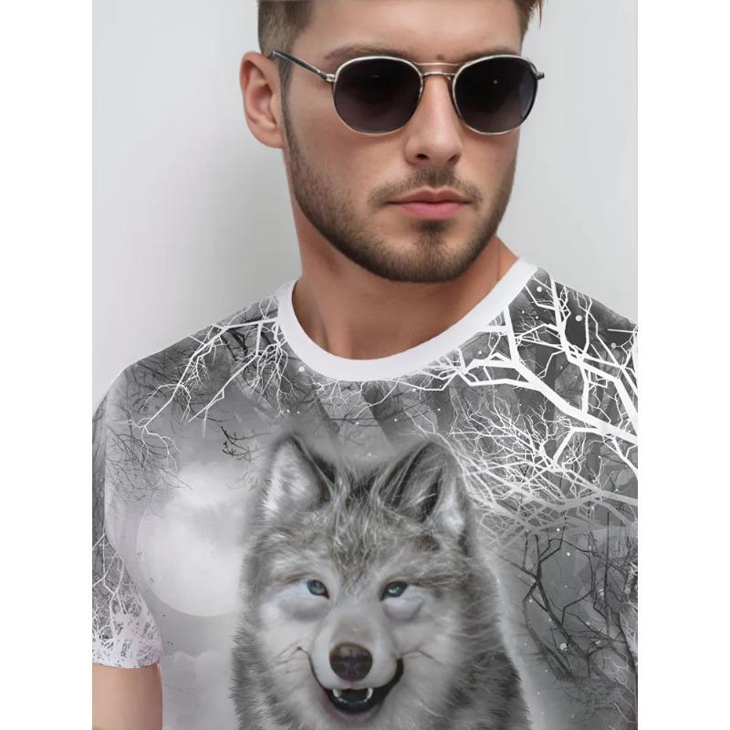 Men's Clothing 3D Wolf Print Summer Man Clothes O-Neck Men's Short Sleeve T-Shirt Loose Men's Funny T-Shirts