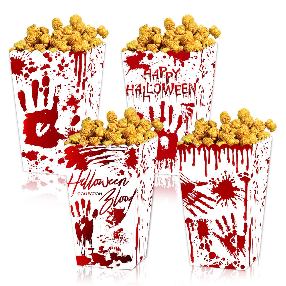 4 Stück Halloween Popcornboxen Faltbare Papier-Snackbox Blutige Hand Horror-Süßigkeiten-Leckerli-Behälter Partyzubehör Für Süßes oder Saures