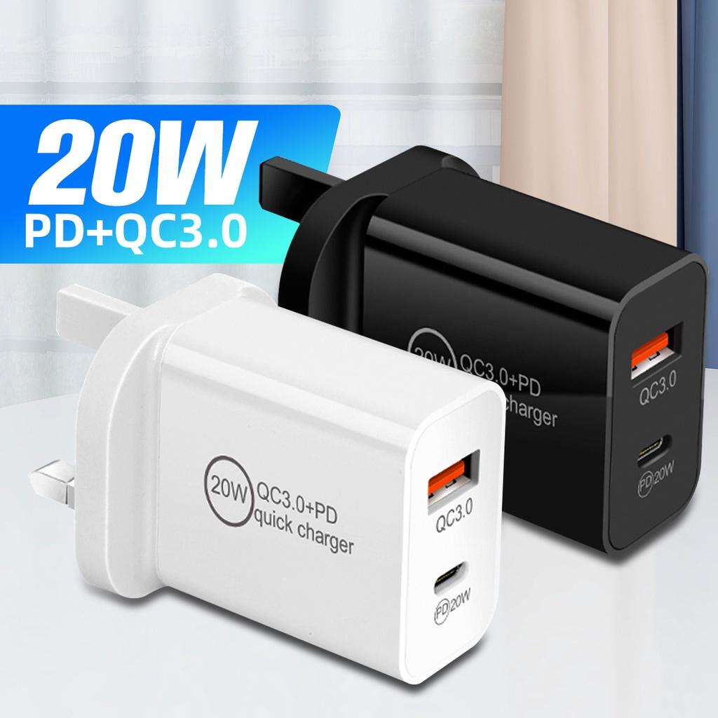 FONKEN Tipo cargador del paladio del USB 20W adaptador de C QC3.0 enchufe BRITÁNICO de carga rápida para el cargador rápido de la pared del viaje del teléfono