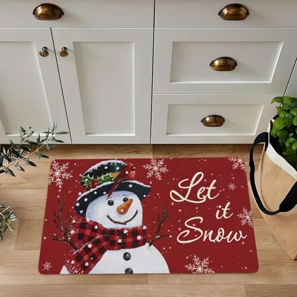Snowman Welcome Floor Mat With Snowflakes And Hearts Winter Doormat Non-Slip Indoor/Outdoor Entry Mat Home Christmas Decor Rug