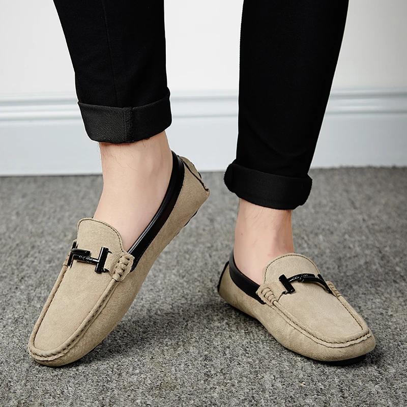Fashion Summer Men's Suede Loafers Comfortable Man Flats Casual Mens Shoes Men Breathable Slip-On Soft Leather Driving Shoes for Men