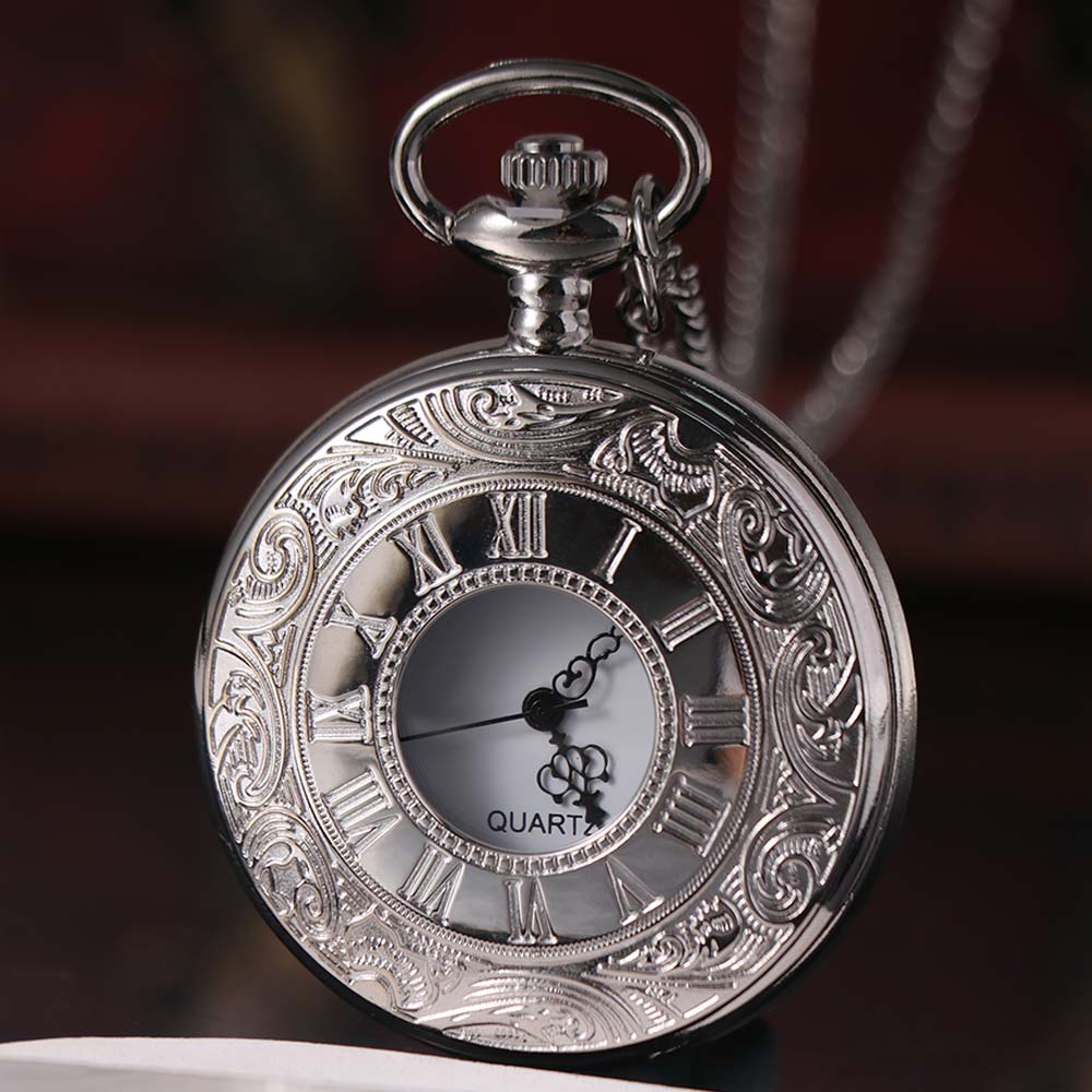 Roman Scale Display Bronze Chain Clock Quartz Pendant Retro Hanging Watch Cosplay