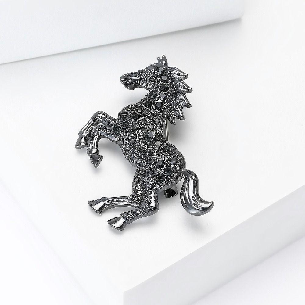 Casual Rhinestone Horse Brooches Classic Metal Badge Pin Zodiac Animal Lapel Pins for Women