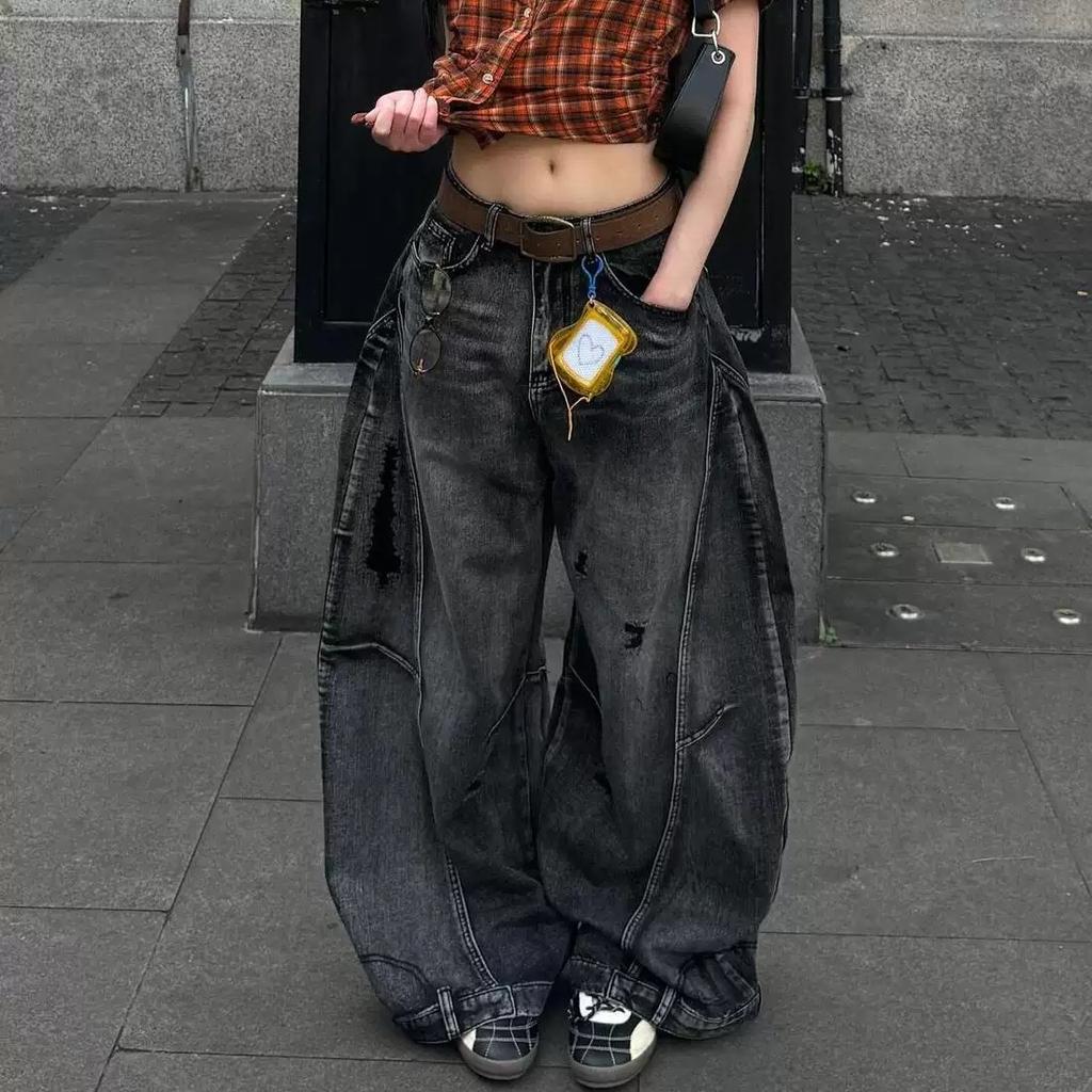 BeatStreet Schwarze Jeans Damen Vintage High Waist Cargo Jeans Straight Lässig Locker Große Größen Weiter Bein Denim Baggy Hose Y2K