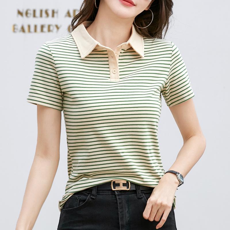 

Женская приталенная футболка с лацканами и короткими рукавами для лета 2XL (125-135 jin)