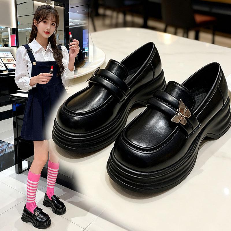Platform loafers women's 2025 autumn new British style versatile and comfortable jk small leather shoes one pedal muffin single shoes
