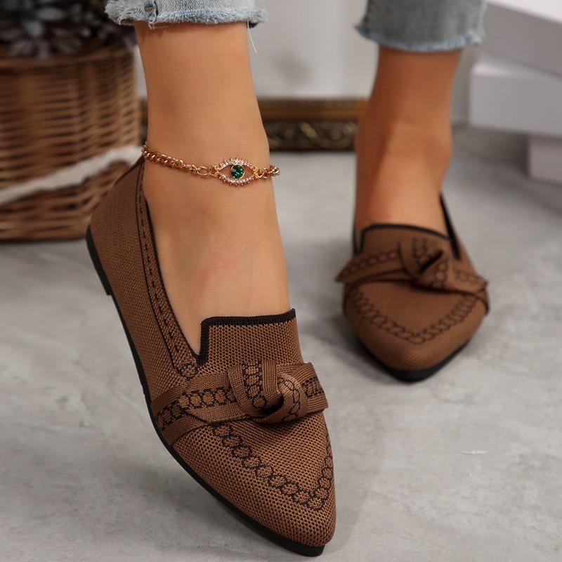 Spot Foreign Trade Thin Pointed Large Size Flat Single Shoes Fly Weaving One Pedal Bow Casual Breathable Women's Shoes
