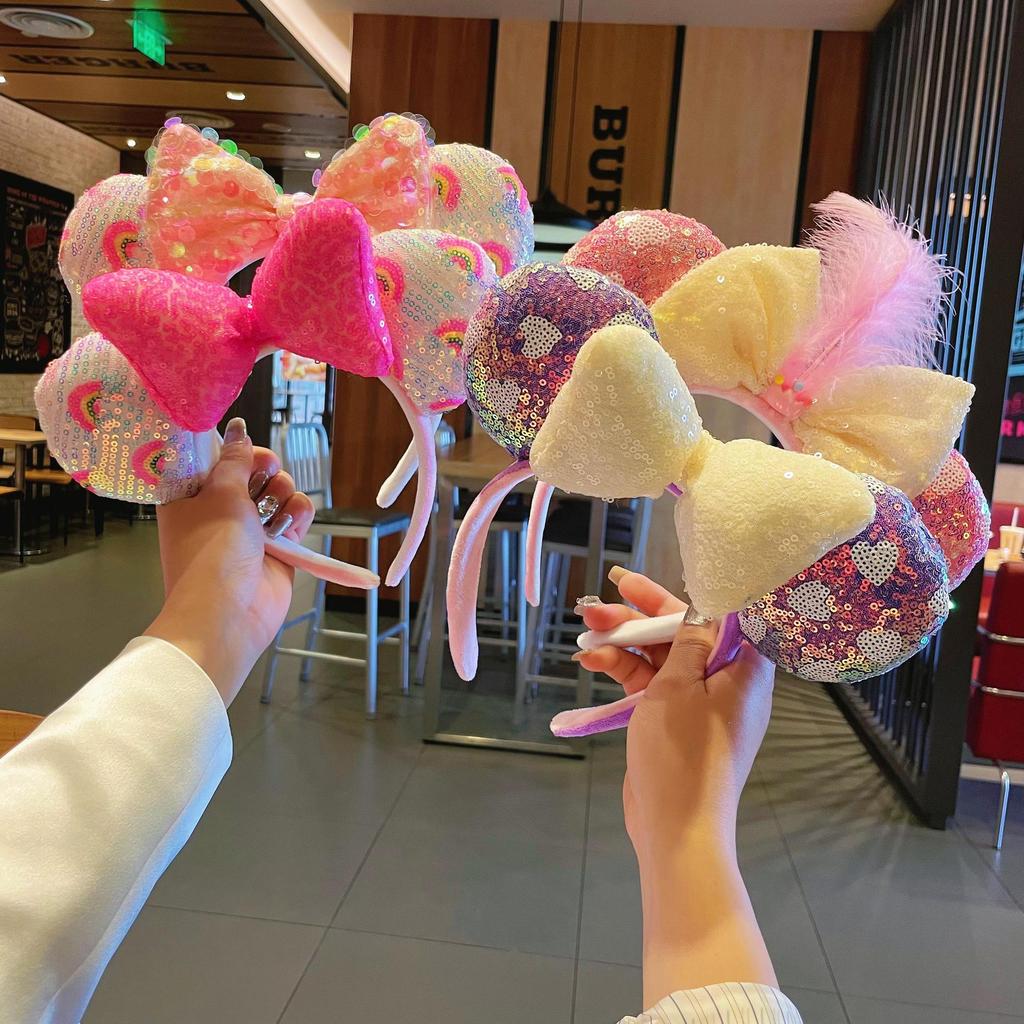 Sparkling Amusement Park Headband Cute High Skull Top Anti Slip Face Wash Bow Headband Headband Hair Accessories for Women