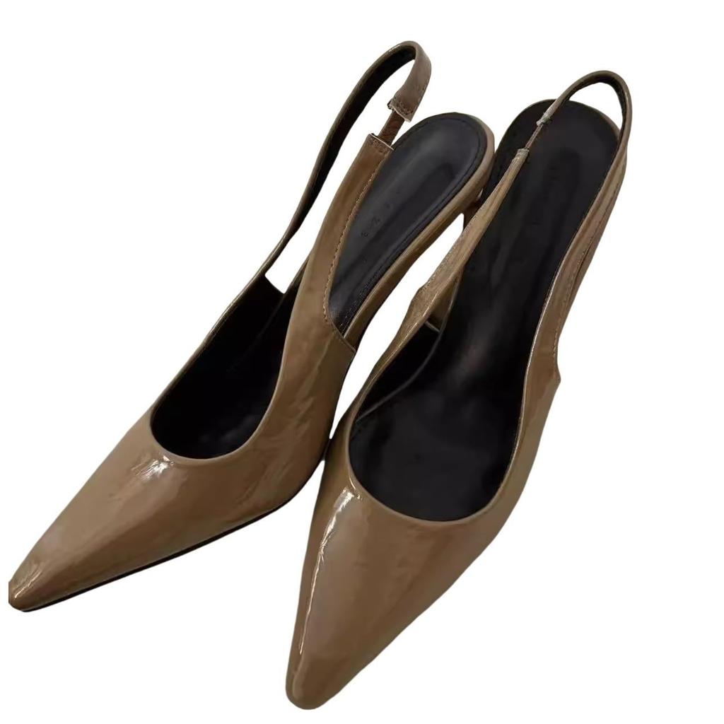 French beige temperament high heels women's 2025 new thick heel pointed empty sandals Internet celebrity versatile shoes