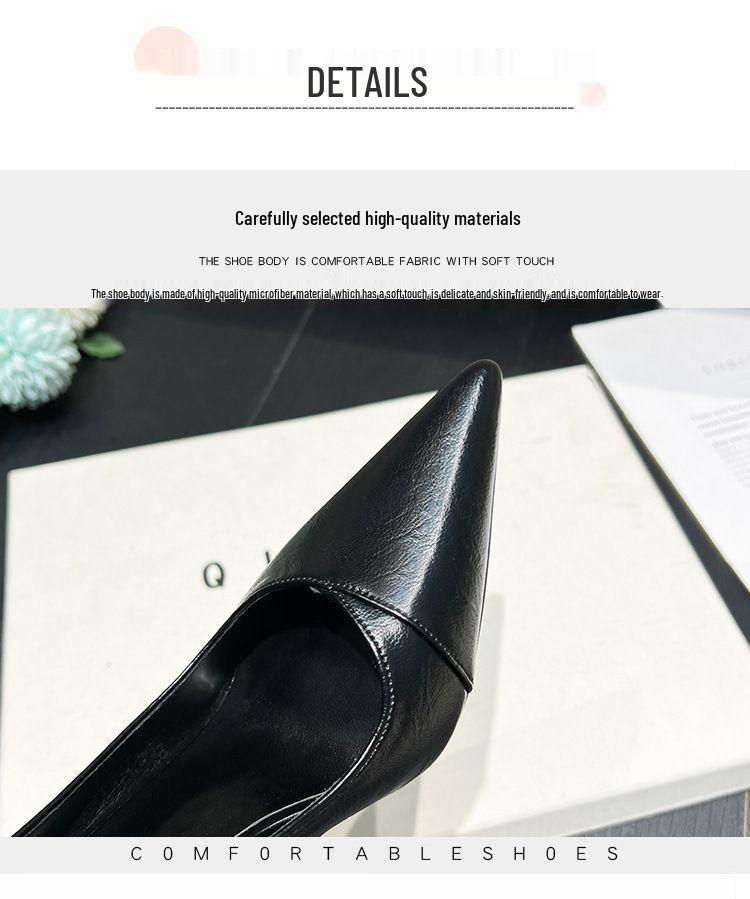 2025 Spring/Autumn Lambskin Commuting Pointed-Toe Low-Cut Women's Versatile Professional Fashion Heels