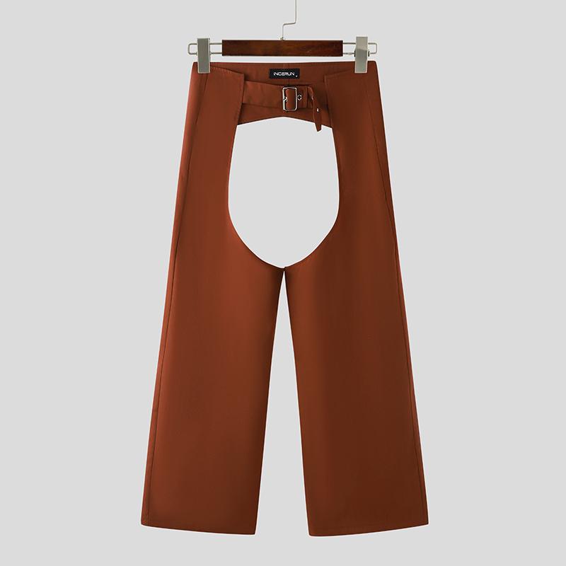 INCERUN Men Belt Waist Crotch Cutout Party Long Pants Trousers