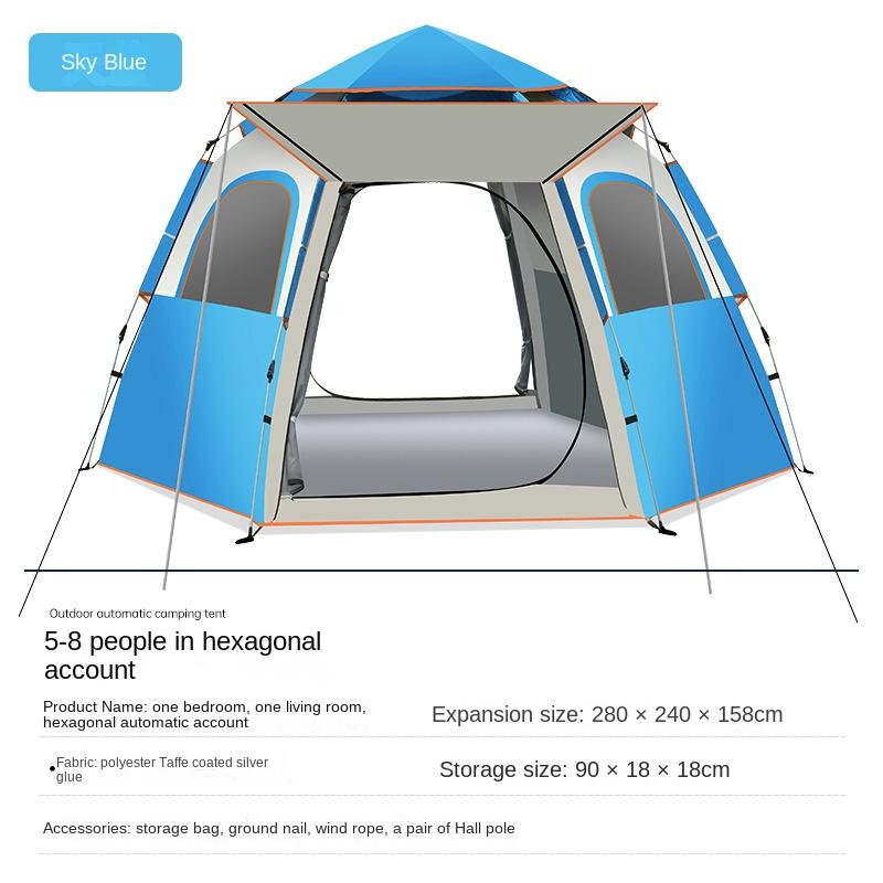 Outdoor-Zelt für mehrere Personen, großes Sechseck-Zelt, automatisch, regenfest, verdickt, Campingausrüstung, Parkausflug, Picknickzelt