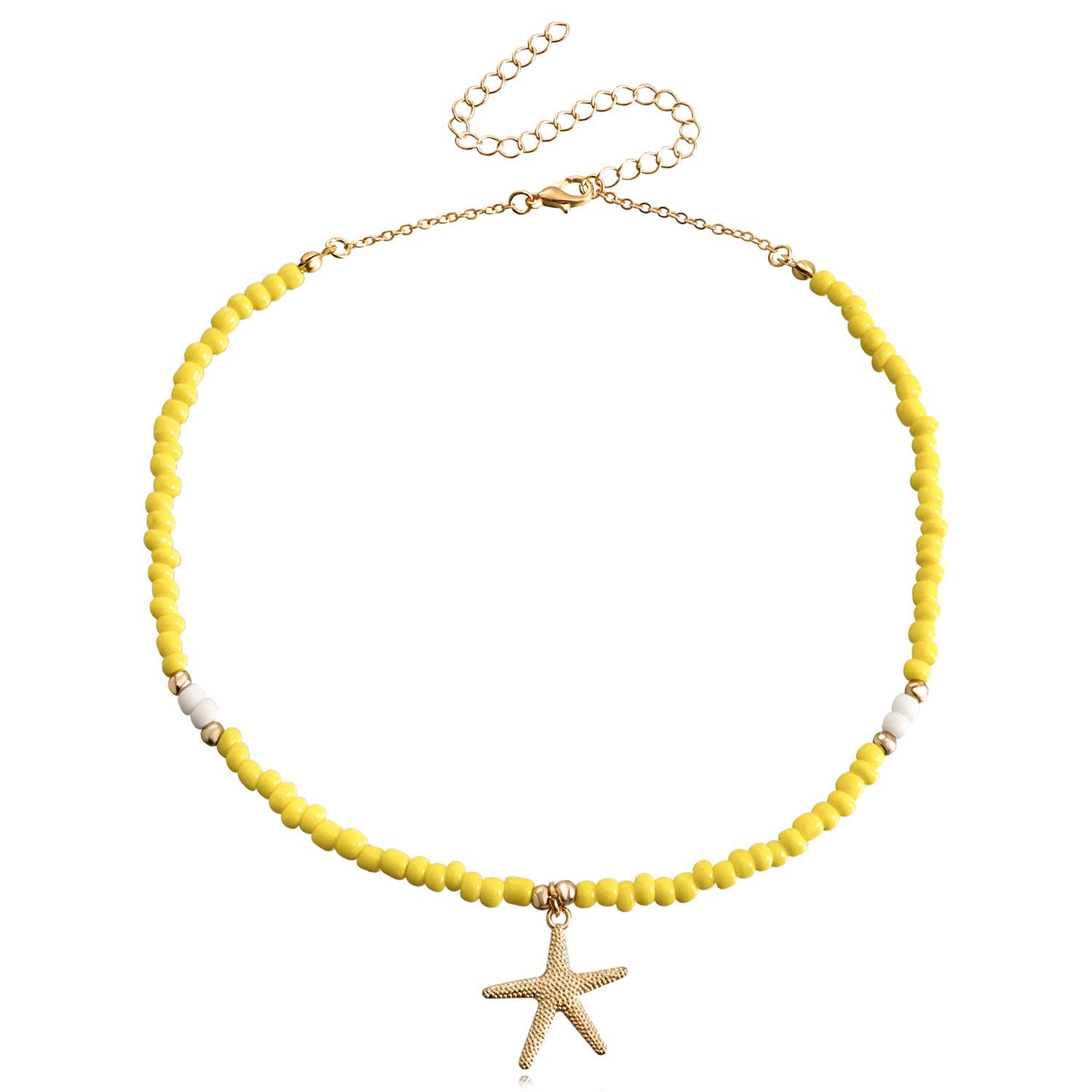 Bohemian Colored Large Rice Bead Necklace Necklace, Beach Starfish Beaded Necklace