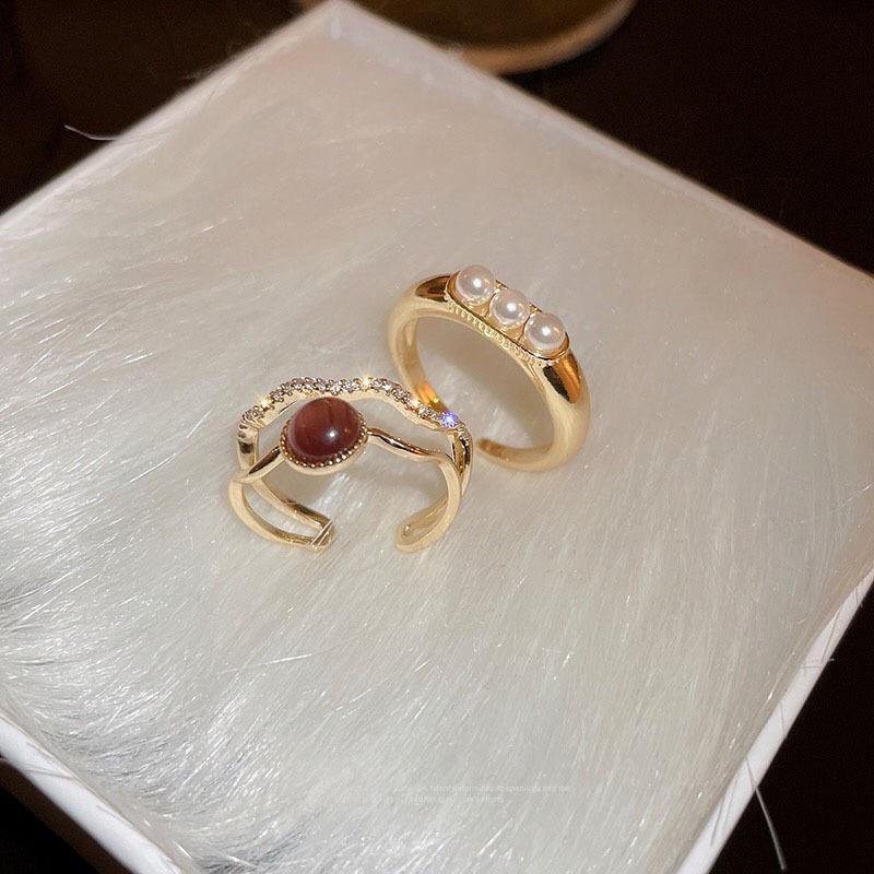 Gold Plated Zircon Cat's Eye Double Layer Retro Ring