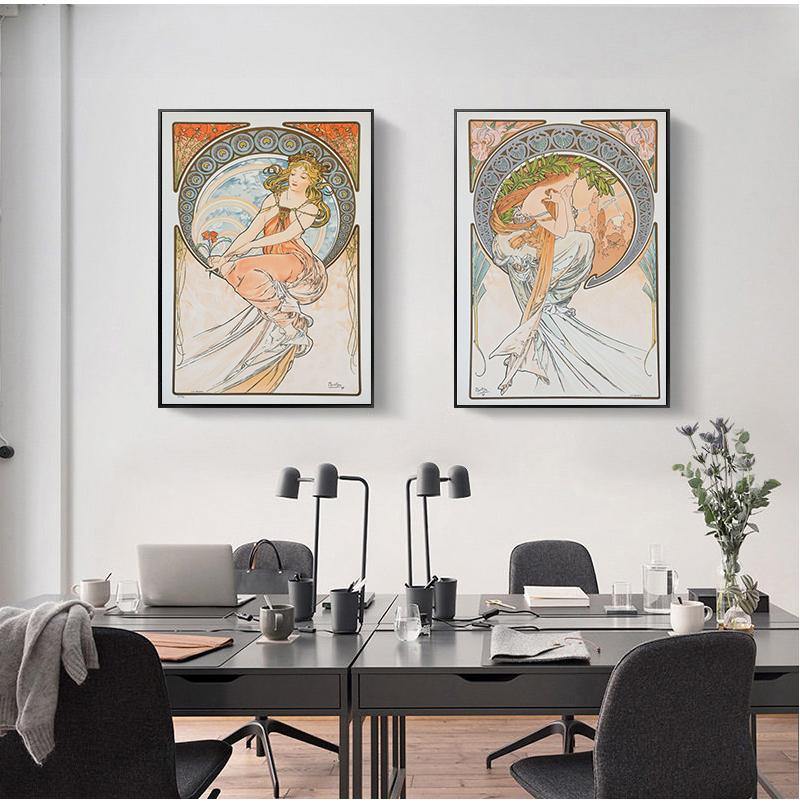 Vintage Room Decor Cloth Fabric Wall Poster Print Silk Fabric Custom Alphonse Mucha Poster Canvas Poster Art Home Decoration
