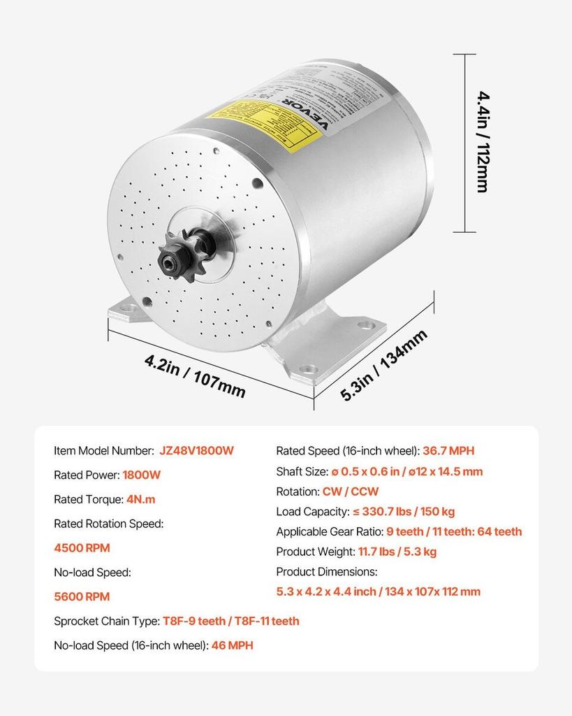1800W 48VElectric Brushless DC Motor Kit with Upgraded Speed Controller