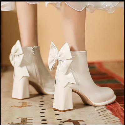 New Round Toe Square Heel Bow Decoration Fashion Women's Shoes Elegant Wear-resistant Casual Comfortable Short Boots