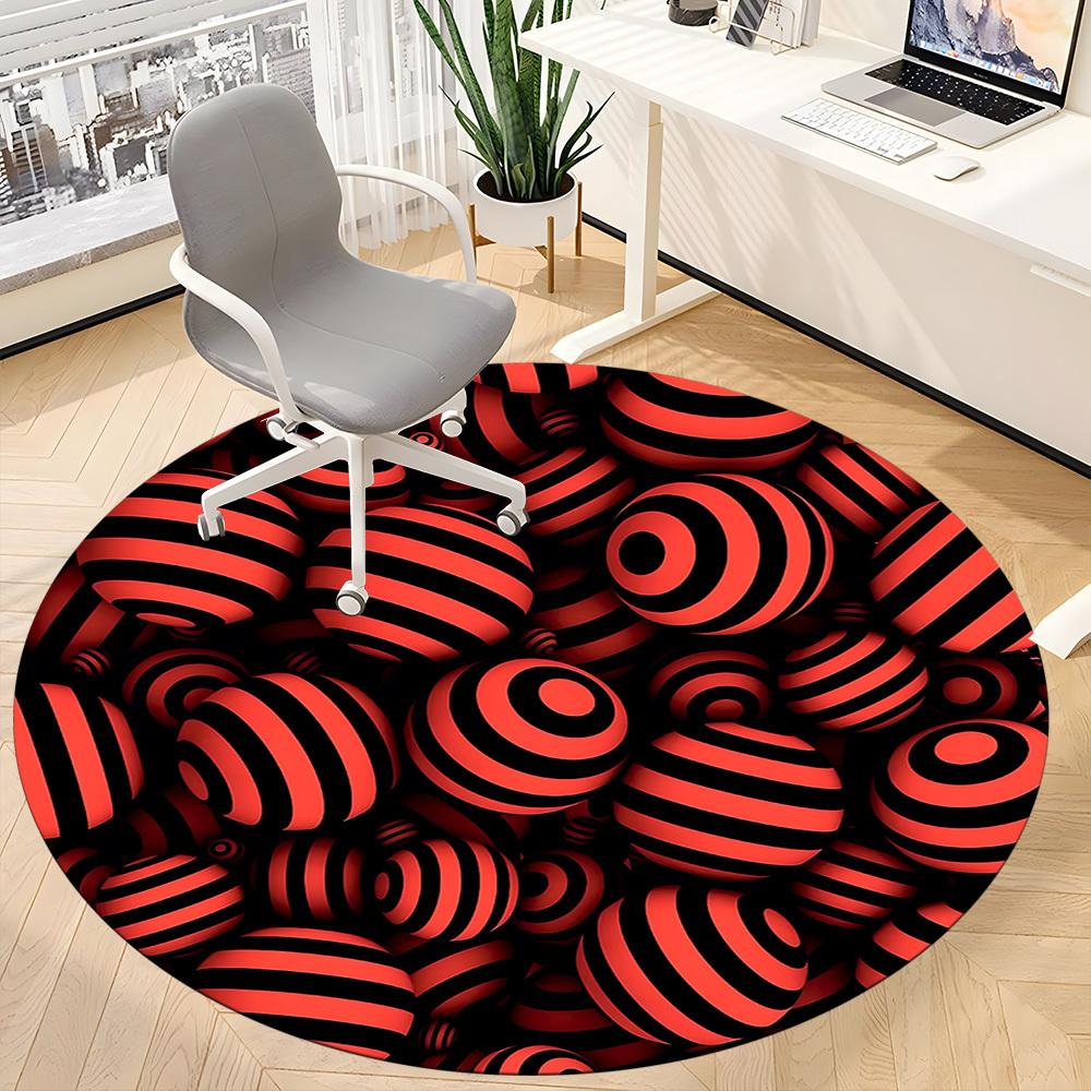 1pc Red Black Striped Balls Carpet, Round Non Slip Durable Large Size Office Carpet, Suitable for Office