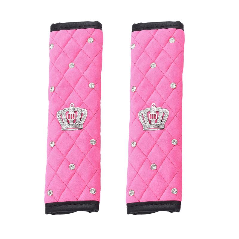 2pcs Universal Crystal Crown PU Leather Car Seat Belt Cover Diamond Shoulder Pad Car Styling Seatbelts Pad Car Accessories