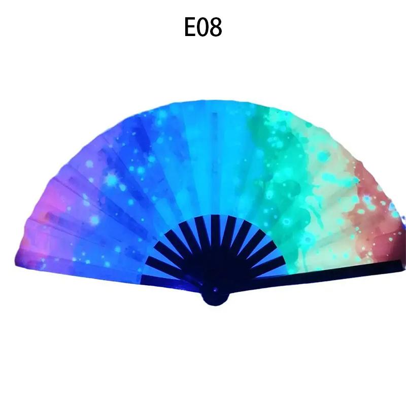 33cm Large Fluorescent Folding Hand Rave Fan Creative Print Music Festival Colorful Fan Wedding Party Spanish Dance Fan Gifts