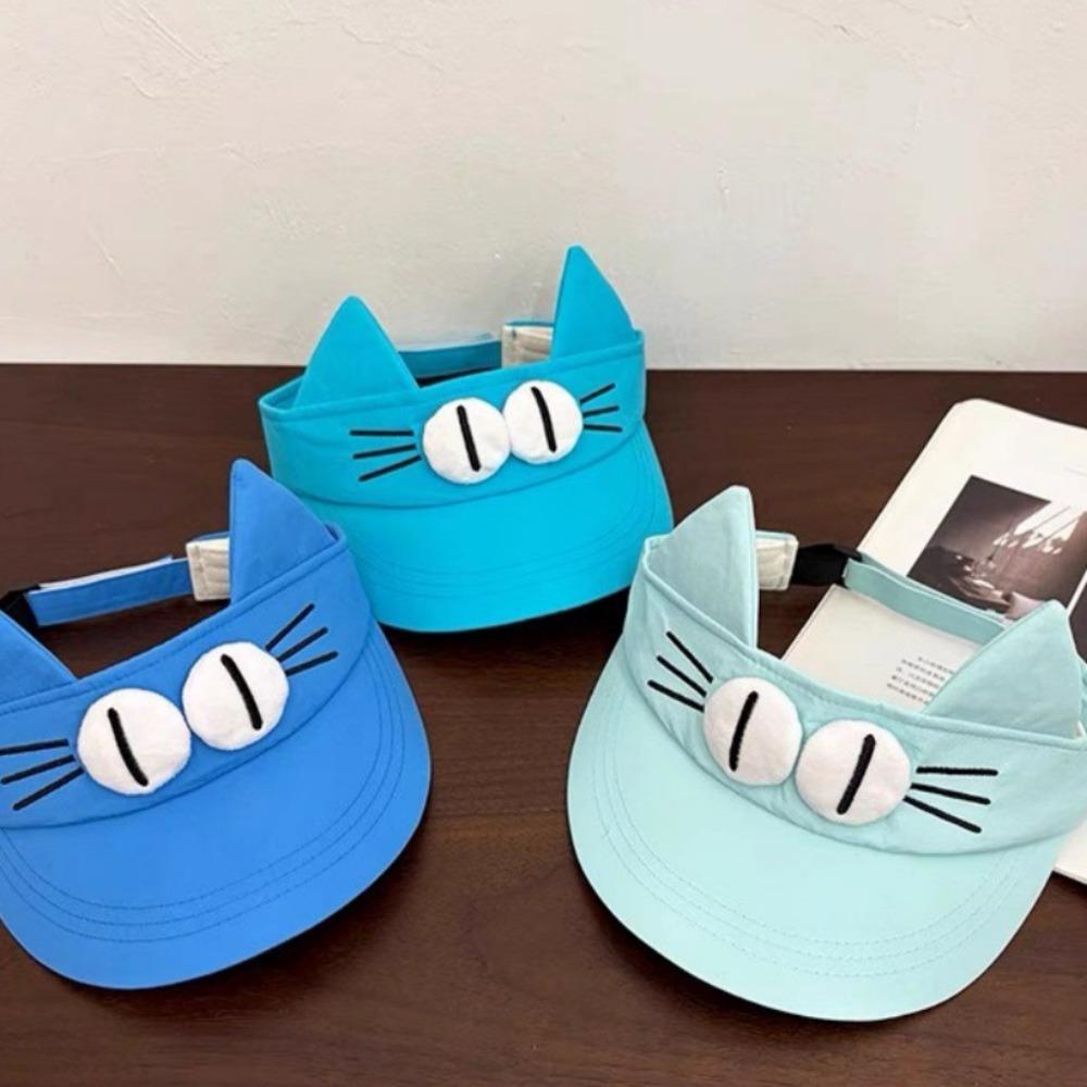 Adorable Kitty Hollow Hat Sun Protection Cat Ears Sun Hat Fashion Big Eyes Cat Visor Cap  Outdoor