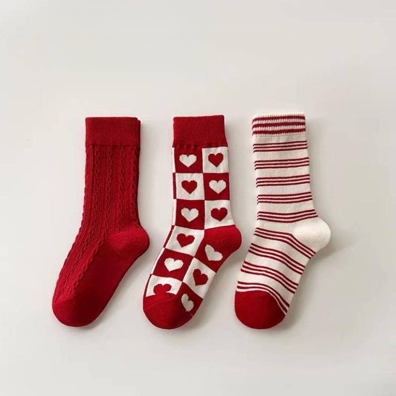 Mädchen Baby Tierkreisjahr Socken Herbst Winter Rote Socken für Mädchen Neujahr Verdickte Wadenhohe Socken Herzsocken