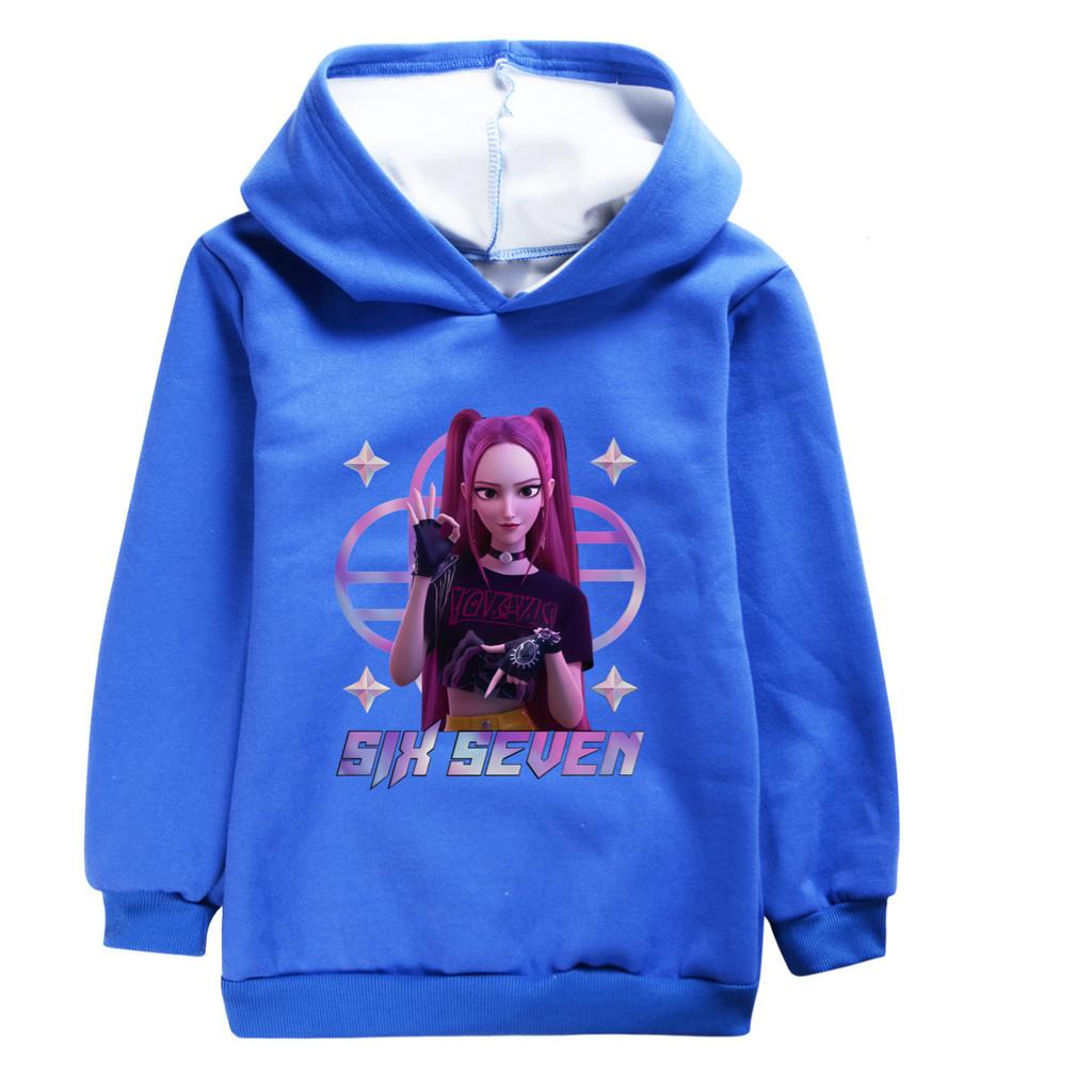 5224 Kids Girls Kpop Rumi Zoey Mira Mira Six Seven Print Casual Long Sleeves Velvet Warm Winter Hoodie