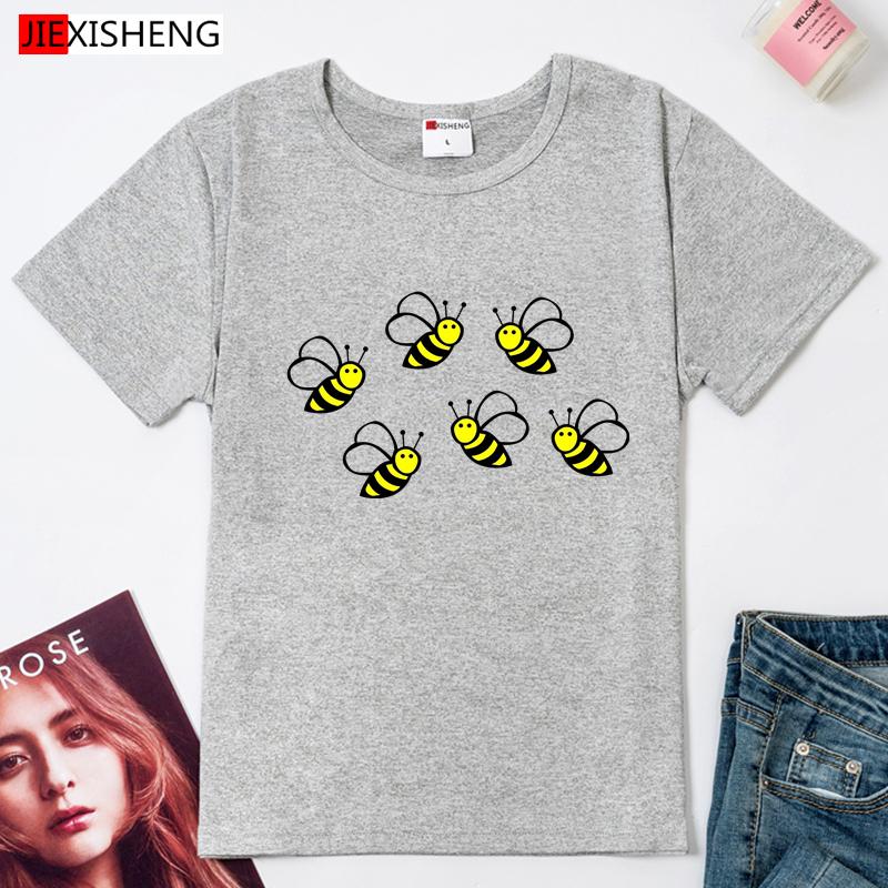 Cartoon Bee Print Women T-Shirts Summer Casual Funny T Shirt For Tops Female Clothes