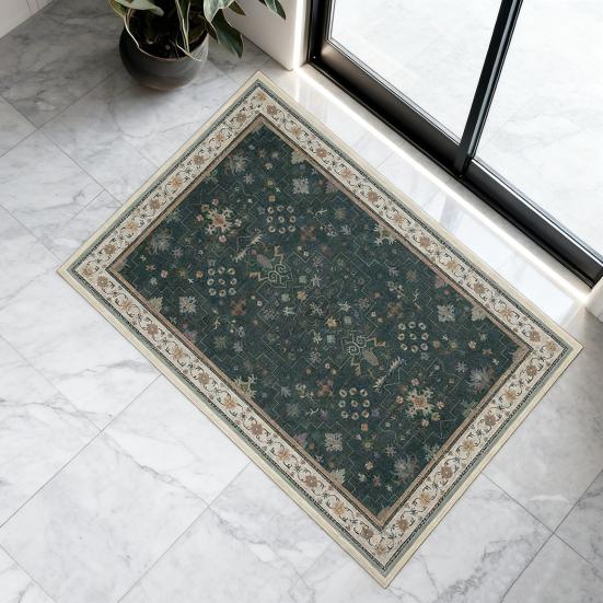 Retro Entrance Rug Ethnic Style Doormat Farmhouse Non-Slip Floor Mat Absorbent Living Room Rug for Entryway Kitchen Bathroom