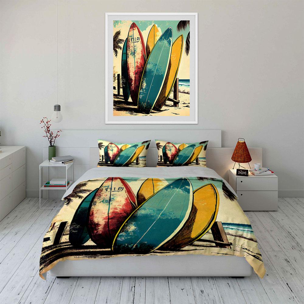 Bunte Surfbretter und Palmen. Bettwäsche-Sets Bettbezug-Sets Bettbezüge Kissenbezüge(1 * Bettbezug 2 * Kissenbezüge ohne Bettdecke)