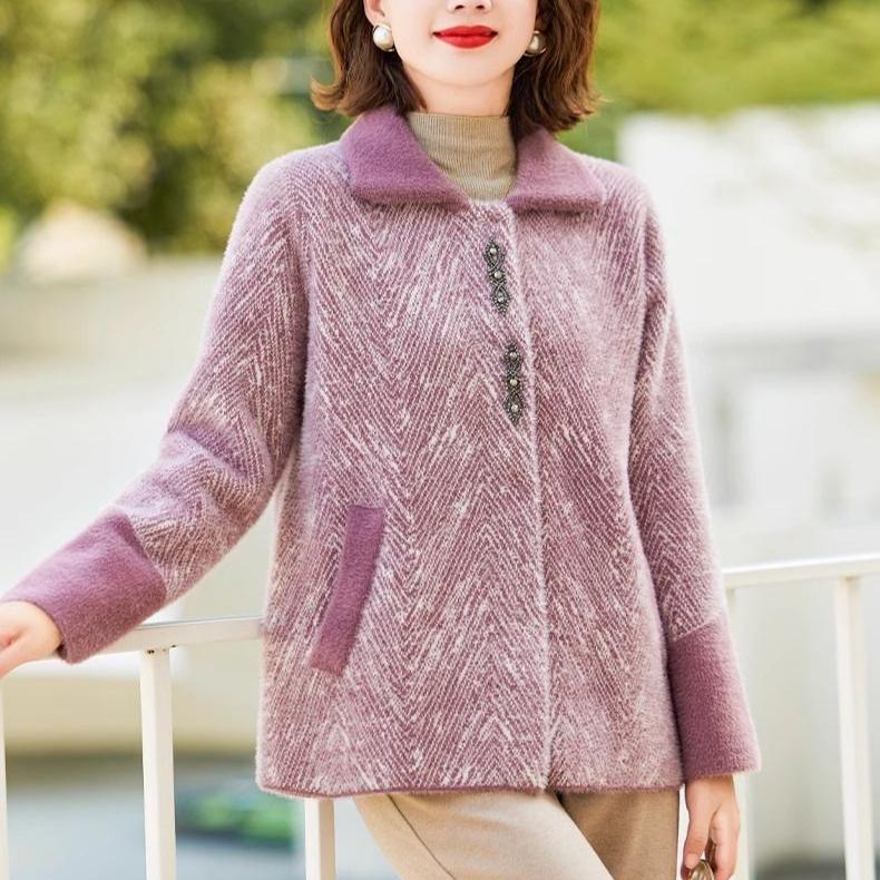 

Женский шерстяной кардиган Осень/зима Тепло Плюшевый вязаный кардиган Куртка Длинные рукава Большой размер Шерстяной вязаный кардиган Свитер Топ M розовый