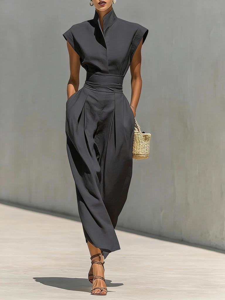 2026 European & American Style Women's Spring/Summer High-Waisted Skirt & Loose High-Neck Top Dress