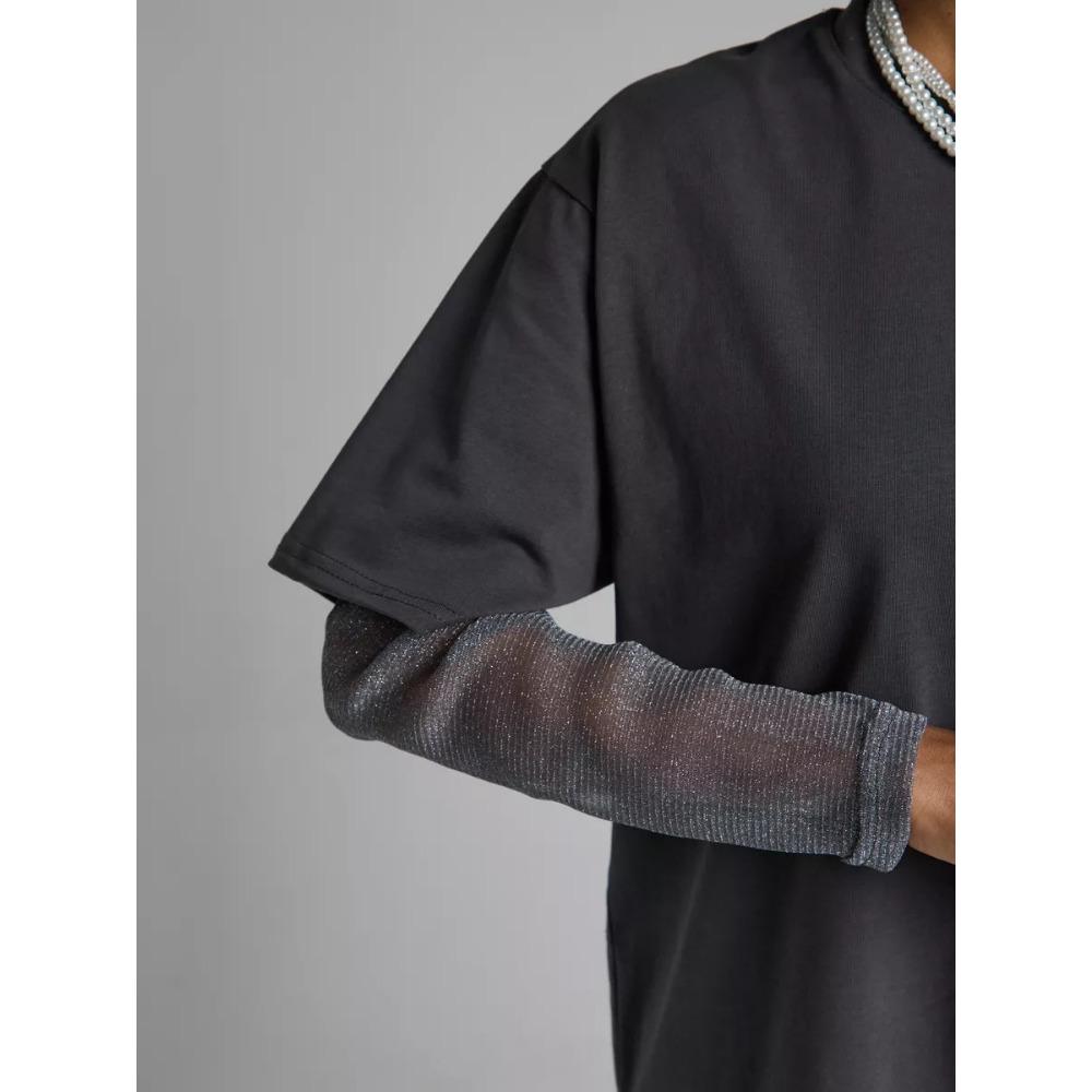 Hirsionsan Bavlněné tričko Dámské 2025 Léto Nadměrné Velikosti Patchwork z Jasného Hedvábí Dlouhý Rukáv Ležérní Volné Tričko Šik Dámské Topy