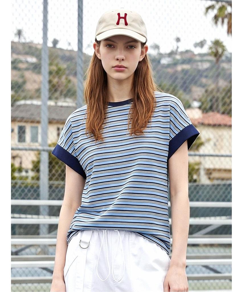 Poebeo21 Color Block Point Stripe Short Sleeve T-Shirt (Ftdbts038)