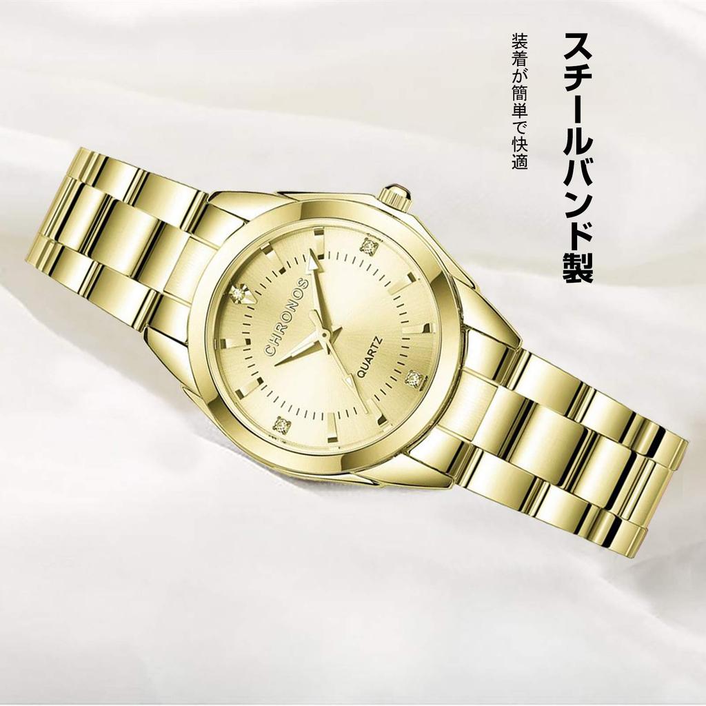 RORIOS Watch Fashion Water Made In Quartz Diamond Sparkling Steel Simple and Perfect for Commuting or Gold Women's Watch, Resistant, Japan, Movement,