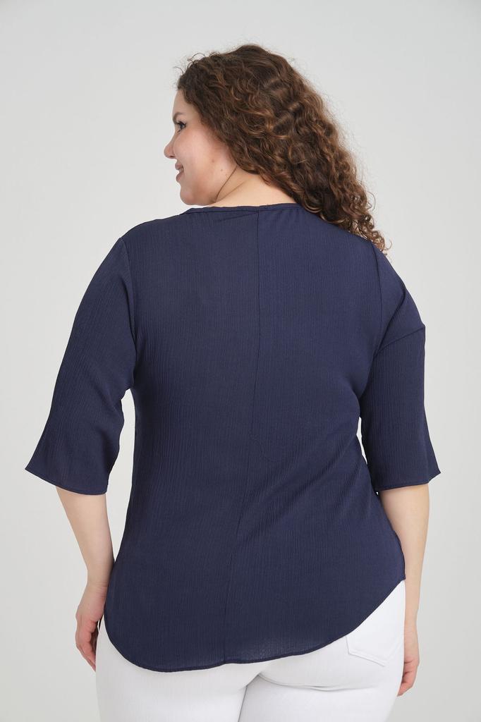 Damen-Bluse in großen Größen, Marineblau, ethnisch gemusterte Quasten-Bluse in Übergröße