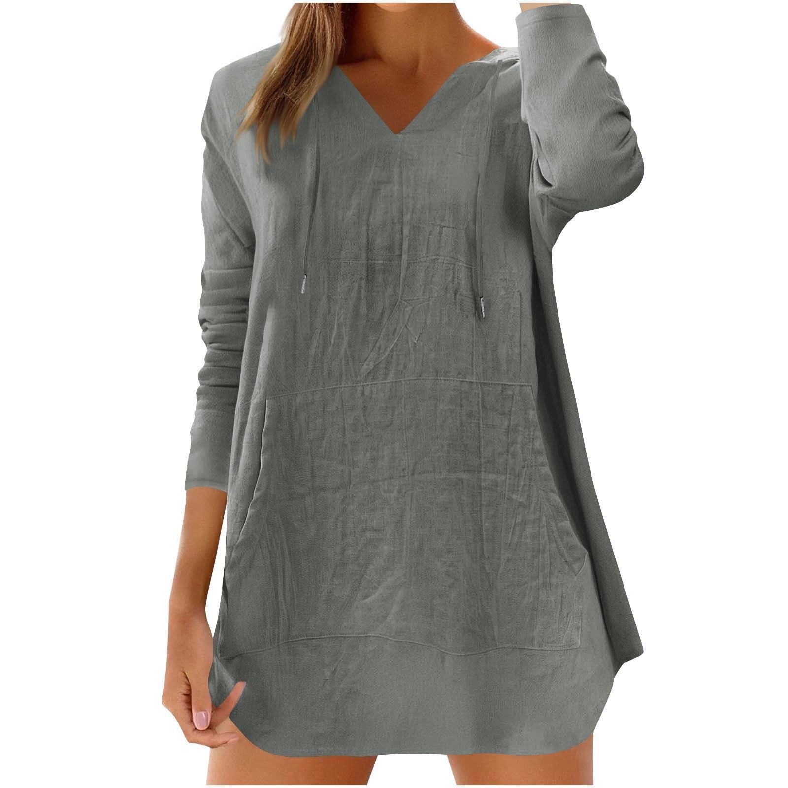 

Женская модная однотонная футболка с V-образным вырезом и длинными рукавами XL