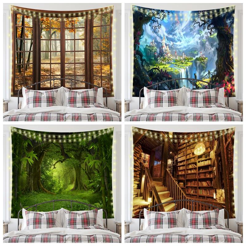 Nordic Nature Forest Landscape Mew Tapestry Background Cloth  HD Hanging Cloth Tapestry Home Decor