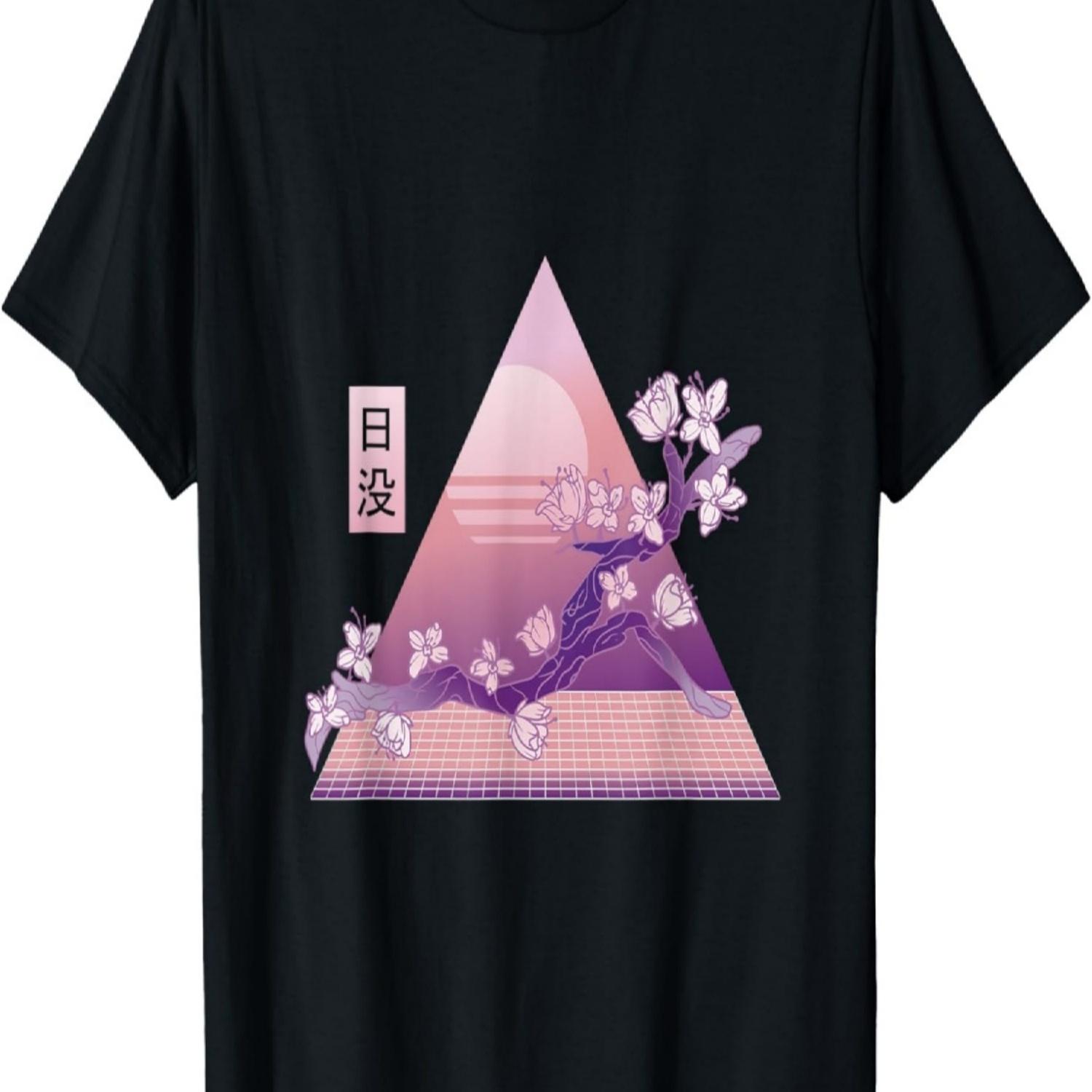 Vaporwave Японский стиль Цветок вишни Сакура Футболка(5) S чёрный