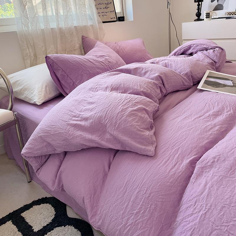 Solid Color Pure Cotton 4-Pcs Set Class A Maternal Infant Grade Naked Sleeping Sheets Quilt Cover Washed Cotton Bedding 3-Pcs Set