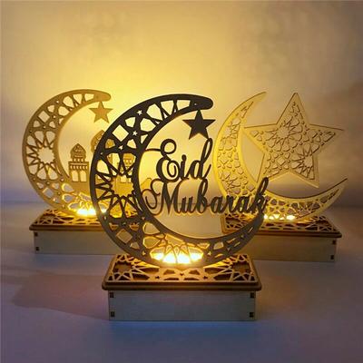 Pendentif en bois Eid Mubarak avec bougies LED pour décoration de maison, fête musulmane islamique, décoration de l'Aïd Kareem Ramadan