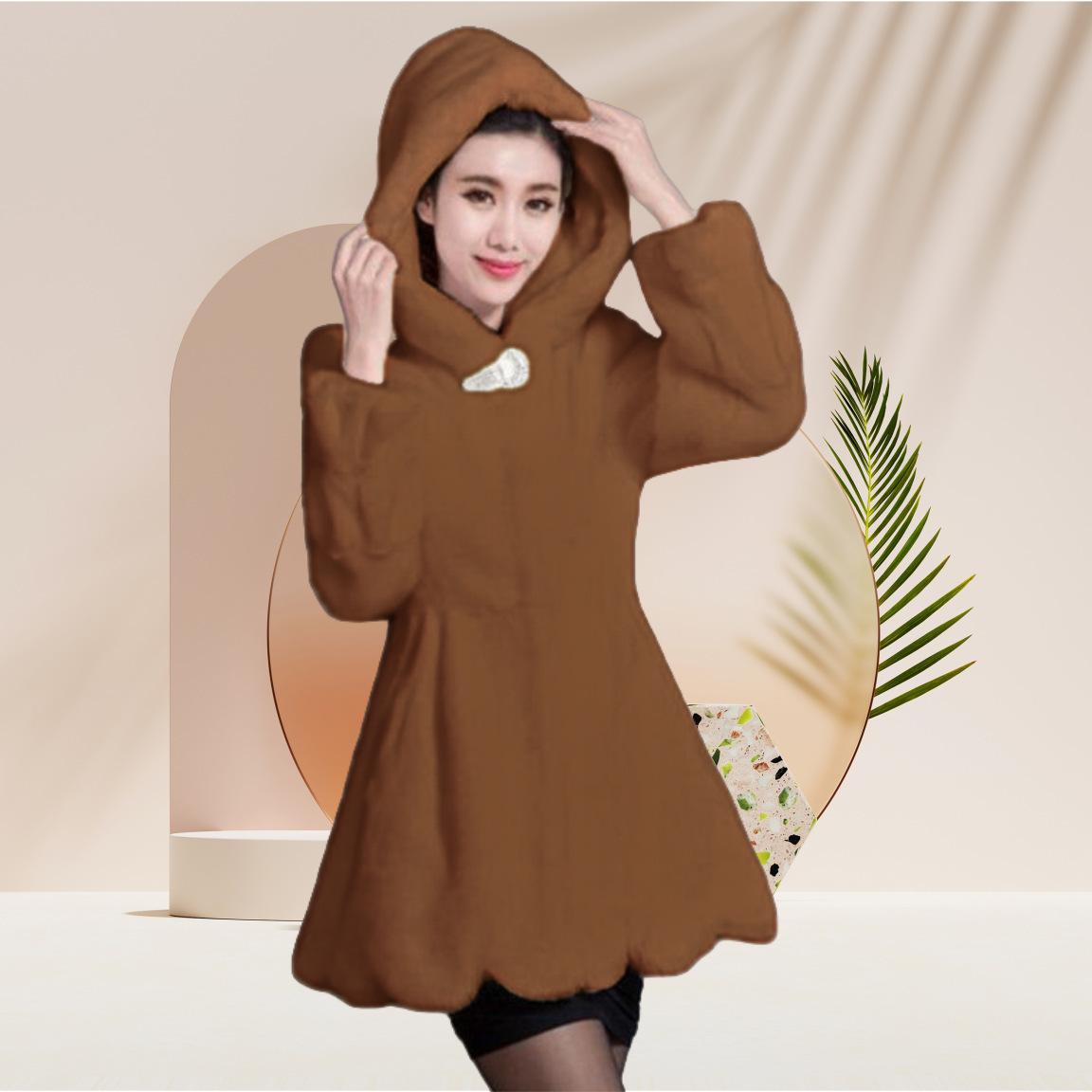 

Пальто из искусственного меха норки, приталенное и теплое, с капюшоном, средней длины, пальто из искусственного меха для женщин, новый наряд для мамы 4XL темно-коричневого