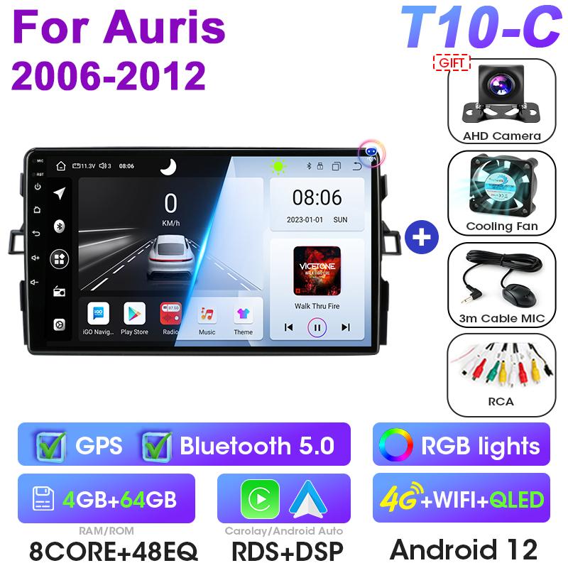 Android 12 Car Radio For Toyota Auris E150 2006 -2012 GPS Carplay Auto 2 Din DVD Stereo Intelligent Systems Smart Autoradio