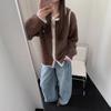 New color matching edge hooded double zipper retro casual wool blended long-sleeved knitted cardigan jacket women