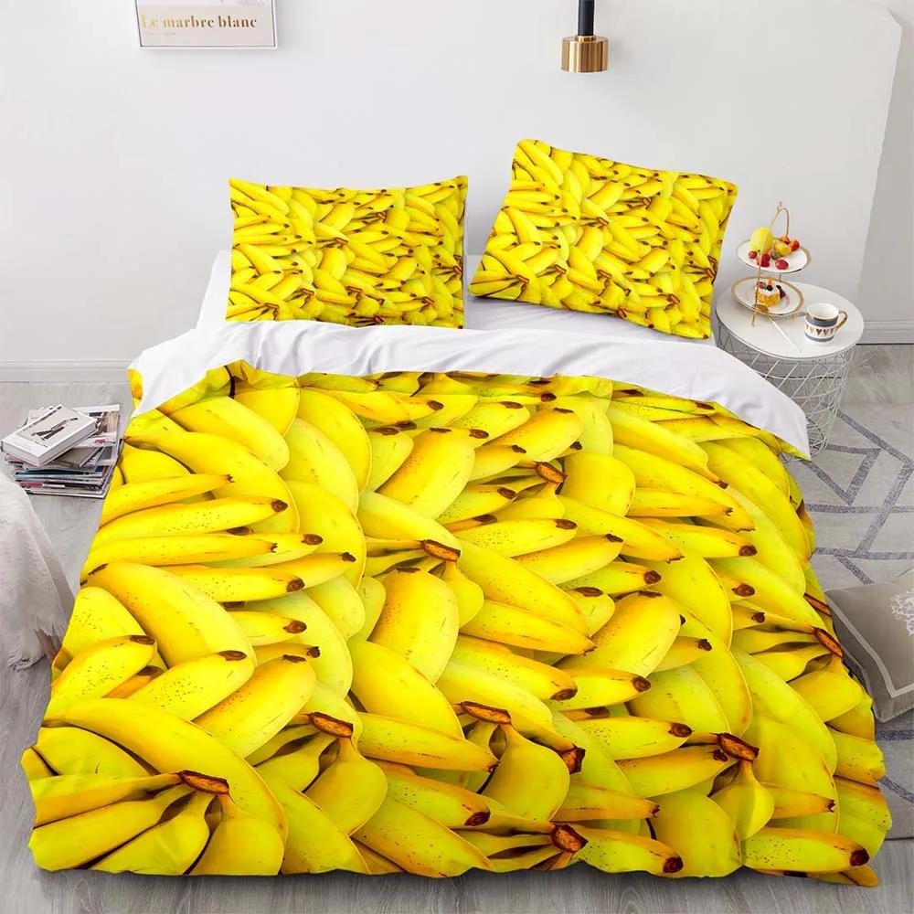 Yellow Banana Sweet Tropical Fruit Duvet Cover For Children Adult Vegetarian Polyester Quilt Cover Bedroom Decoration Queen Size