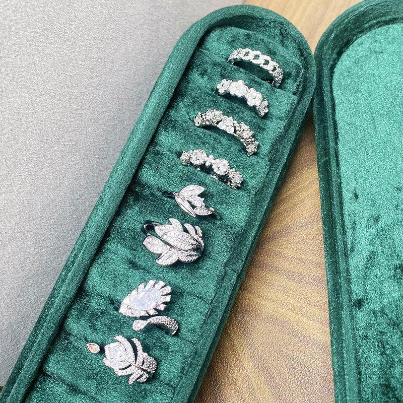 Kalter Wind Voller Diamanten Zirkon Blätter Offener Ring Super Fee Exquisit Nische Hoher Sinn Persönlichkeit Ring