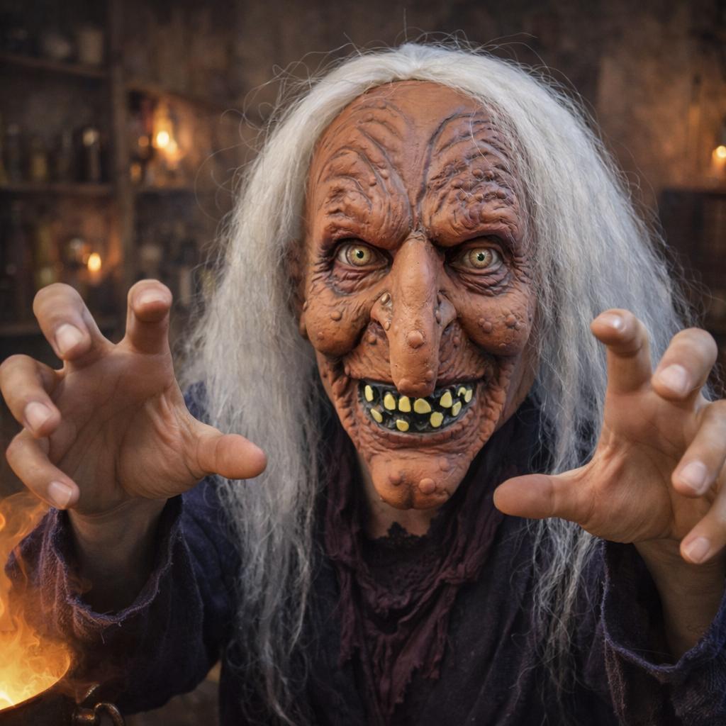 Creepy Witch Mask With Yellow Teeth Halloween Horror Latex Headpiece For Costume Or Haunted House