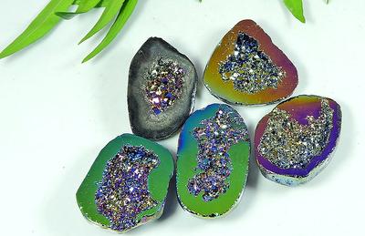 26-31 MM Rainbow Titanium Aura Agate Druzy Fancy Loose Gemstone 5 Pcs Lot SY-109
